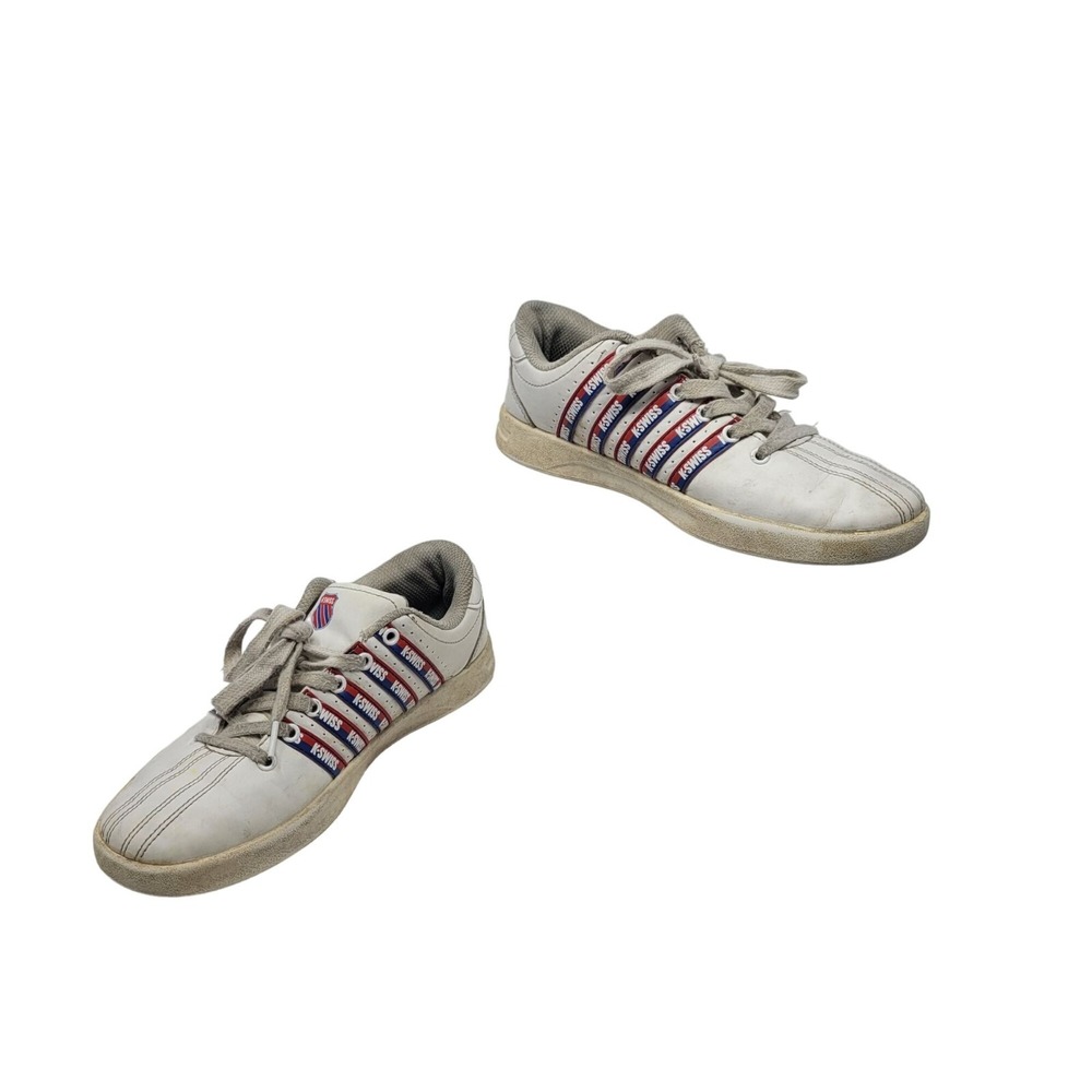 Vtg 90s K-Swiss Cheer Sneakers 7 White Red‎ Blue Stripes Indie Streetwear